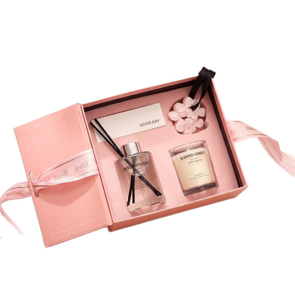 Pink Flameless Candle Gift Box | Valentine’s Day Home Fragrance | Decorative Indoor Aroma Display