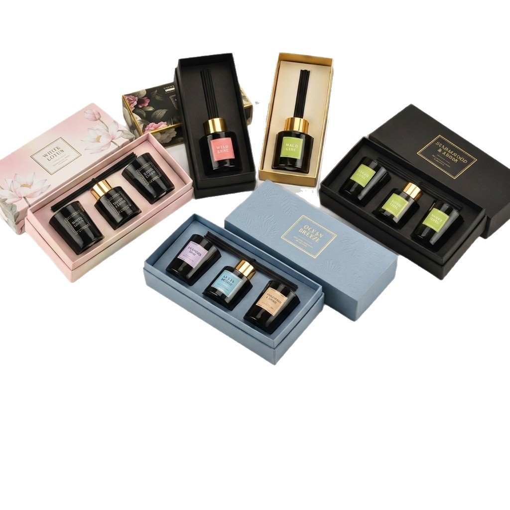 Wholesale Black Bottle Reed Diffuser Set | Soy Wax Scented Gift Box for Men
