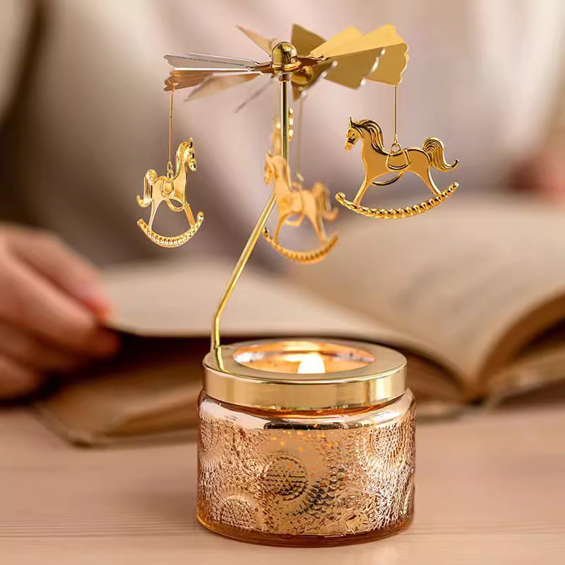 European vintage embossed candle holder | metal lid rotating birthday lantern candle