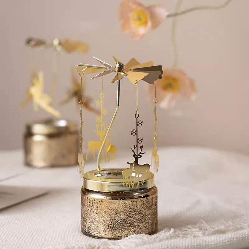 European vintage embossed candle holder | metal lid rotating birthday lantern candle