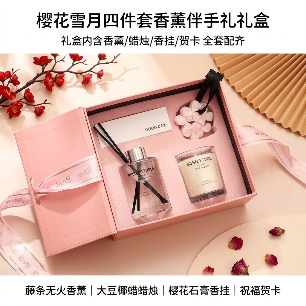 Pink Flameless Candle Gift Box | Valentine’s Day Home Fragrance | Decorative Indoor Aroma Display