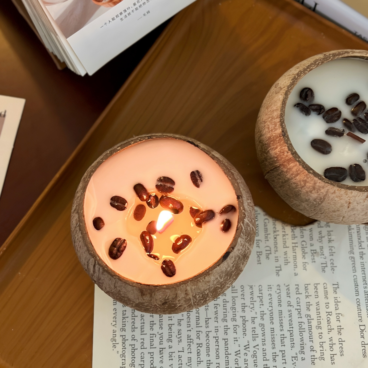 Natural coconut shell coffee bean scented candle | bedroom fragrance | birthday gift set