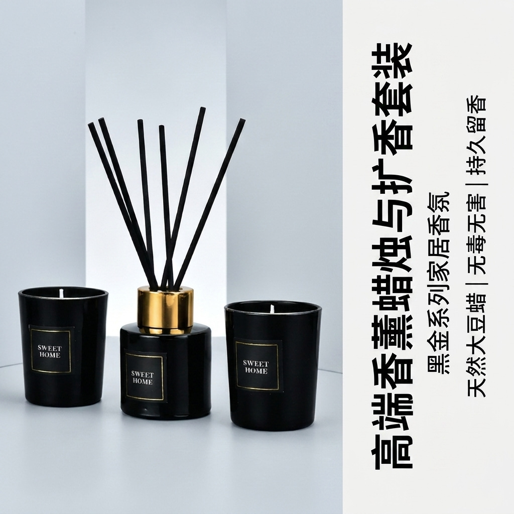Wholesale Black Bottle Reed Diffuser Set | Soy Wax Scented Gift Box for Men