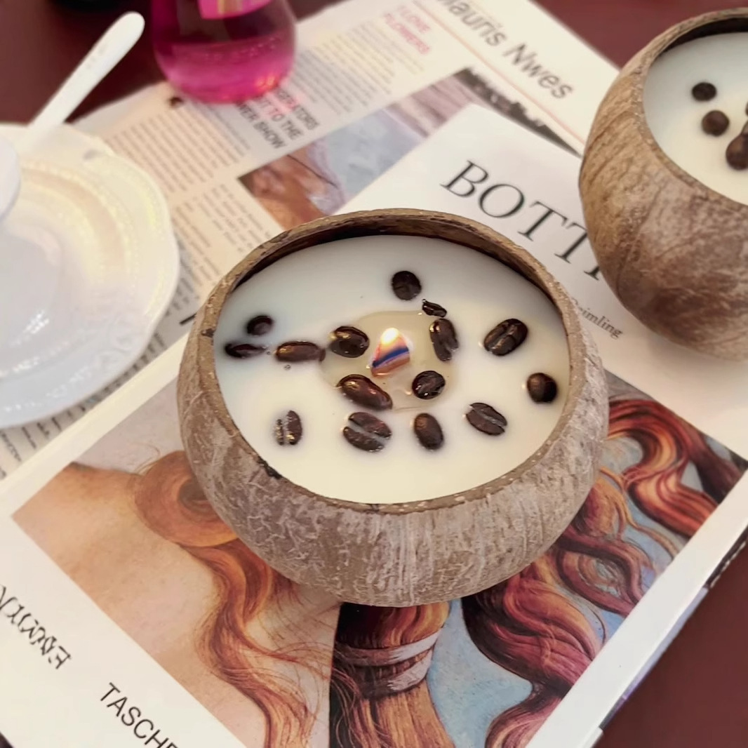 Natural coconut shell coffee bean scented candle | bedroom fragrance | birthday gift set