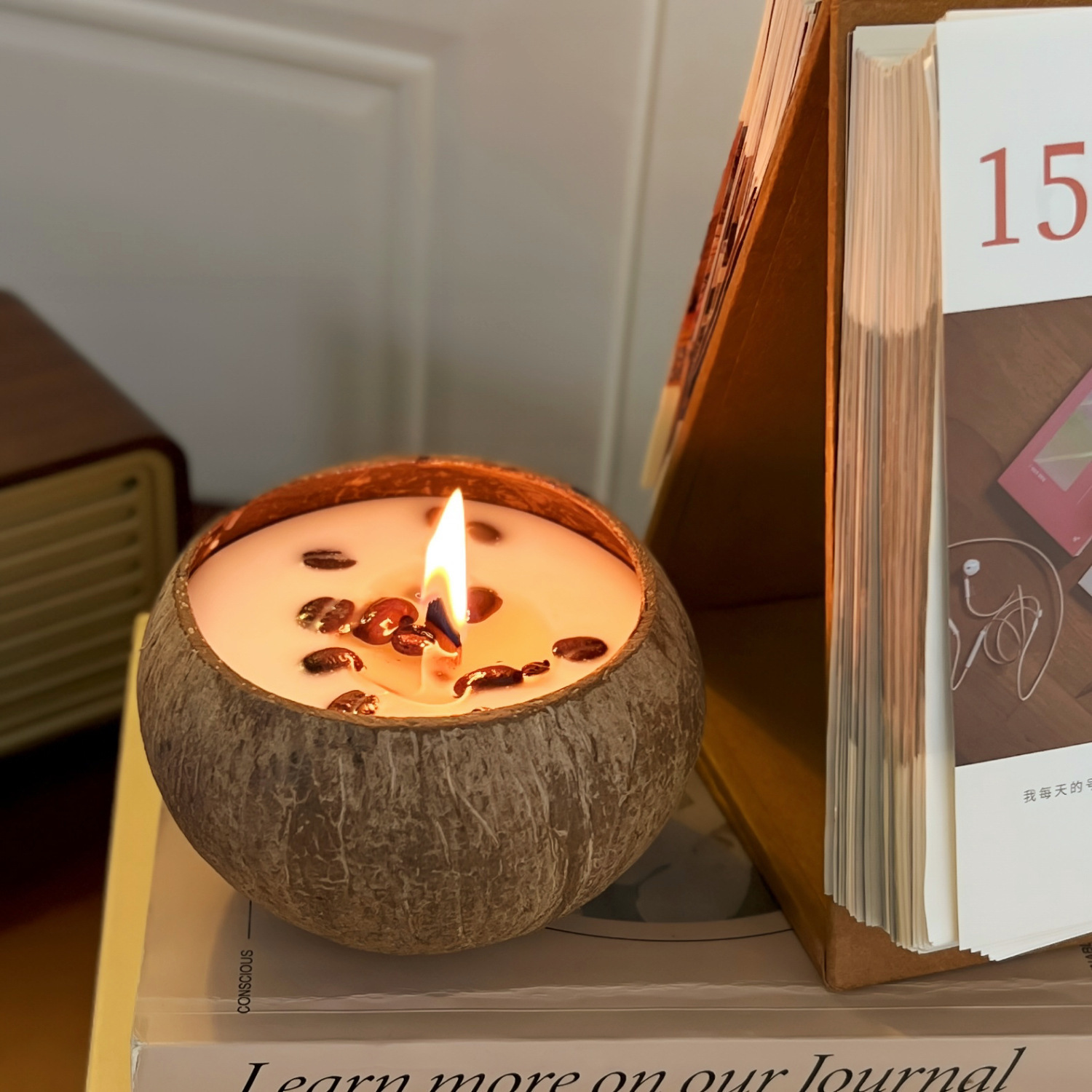 Natural coconut shell coffee bean scented candle | bedroom fragrance | birthday gift set