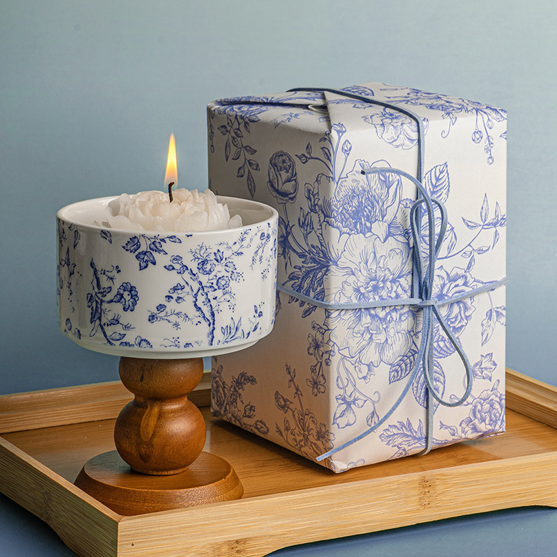 Camellia Scented Candle Gift Box | Birthday Gift for Her | Boutique Bedroom Candle | Blue-and-White Porcelain Packaging