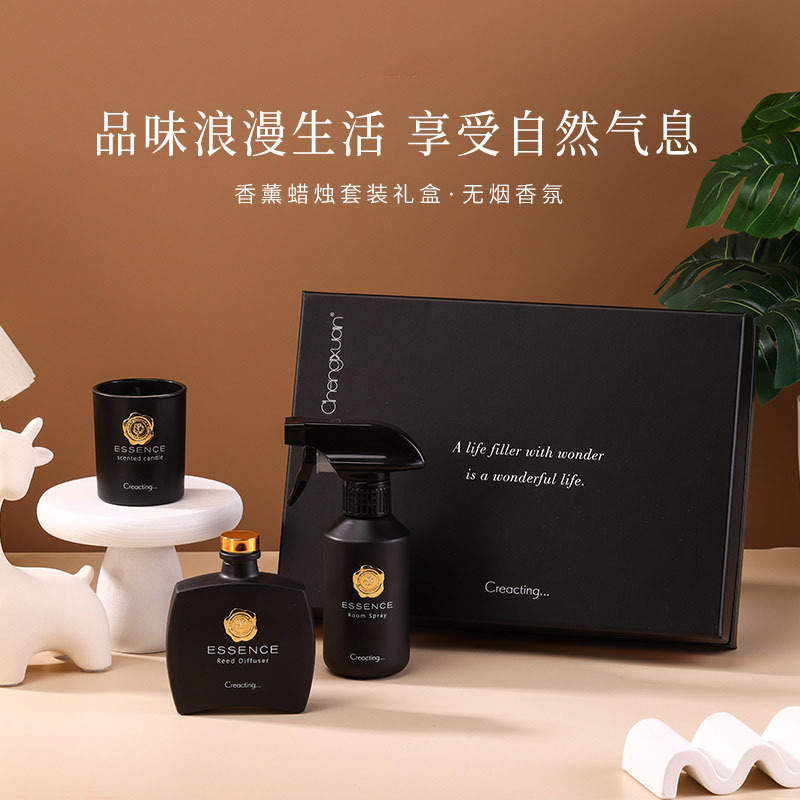 Premium 3-Piece Aroma Gift Set | Reed Diffuser + Room Spray + Smokeless Candle